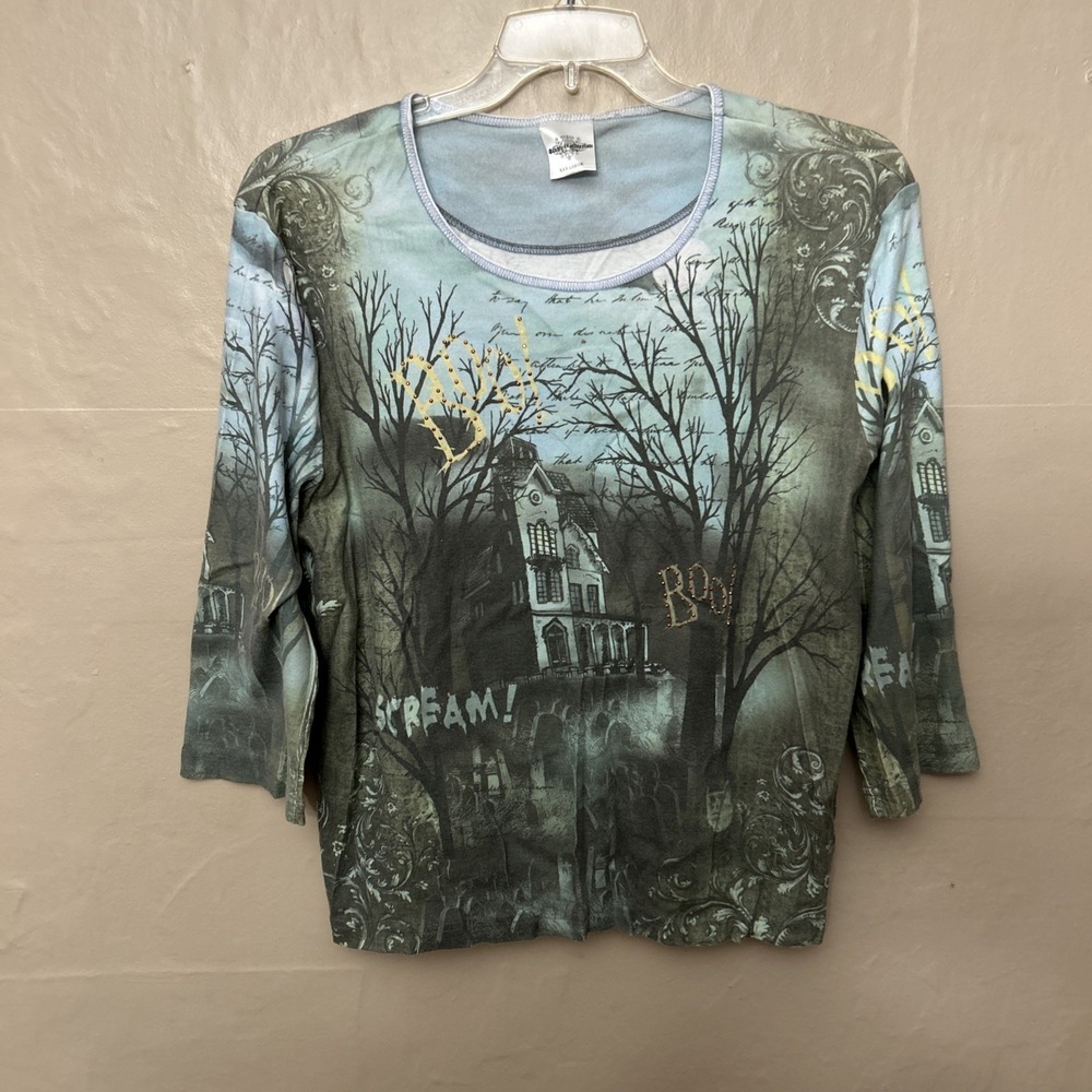 Studio Collections Teal Green Gray XXL‎ Boo T Shirt Halloween